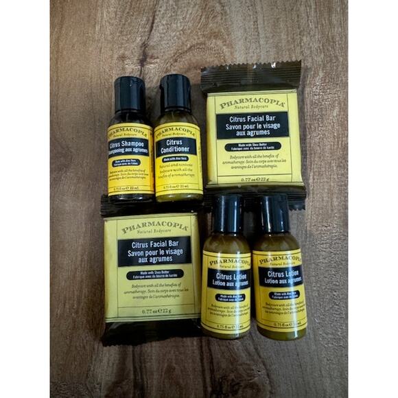 Pharmacopia Citrus Facial Bar Soap Lotion Shampoo & Conditioner- Travel Size Lot - Picture 3 of 3